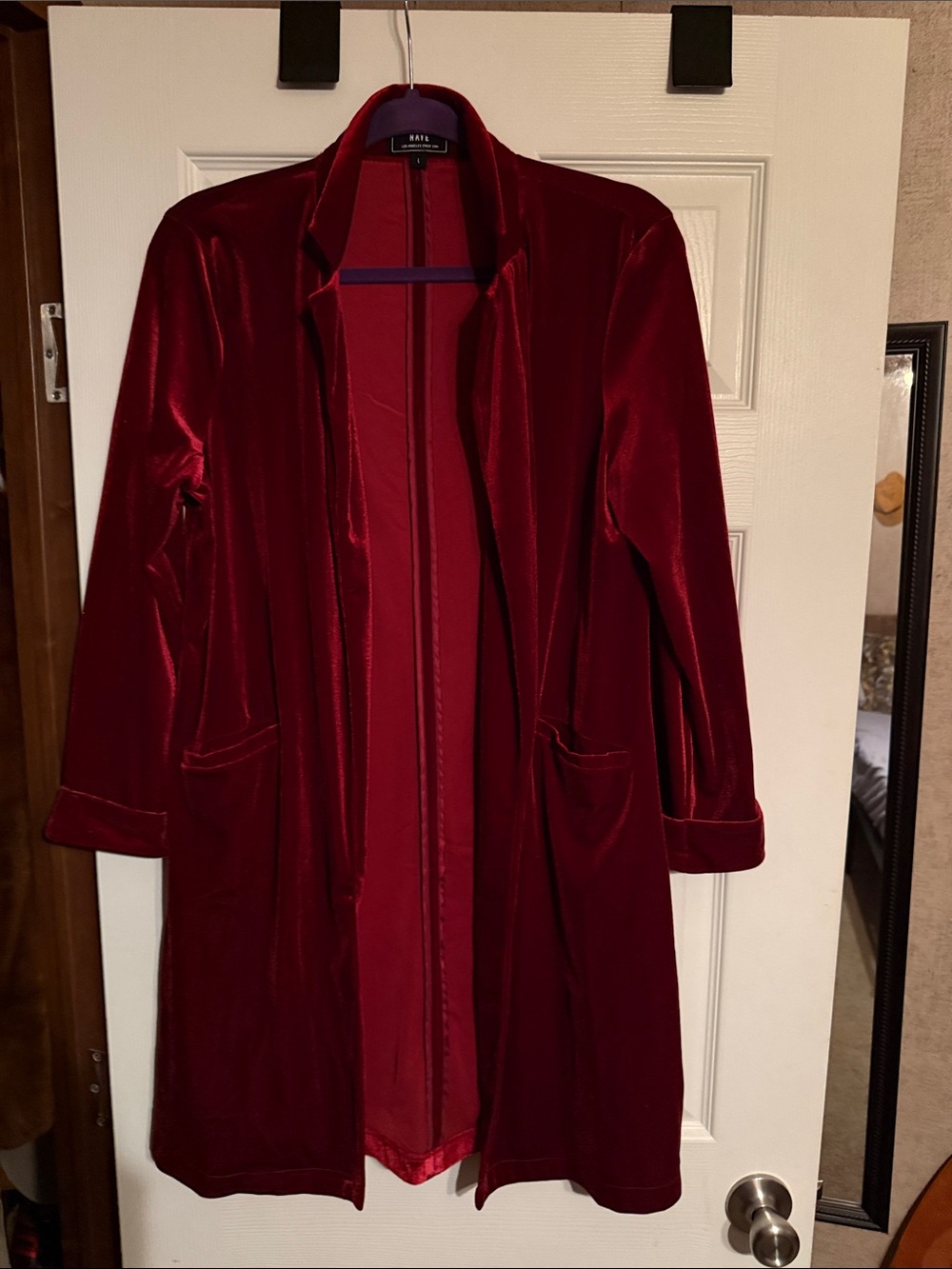a new day Velvet Open-Front Blazer in Burgundy